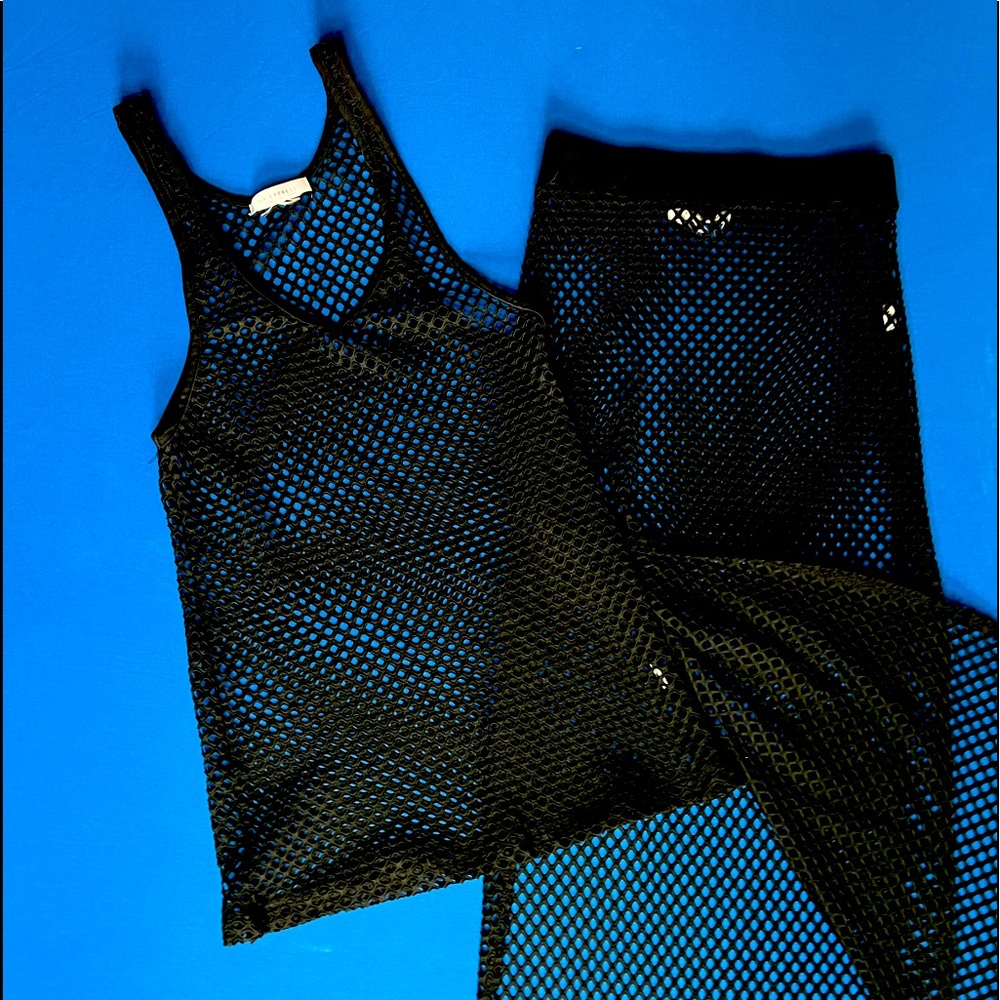 Black Net Tank & Skirt Coverup Set